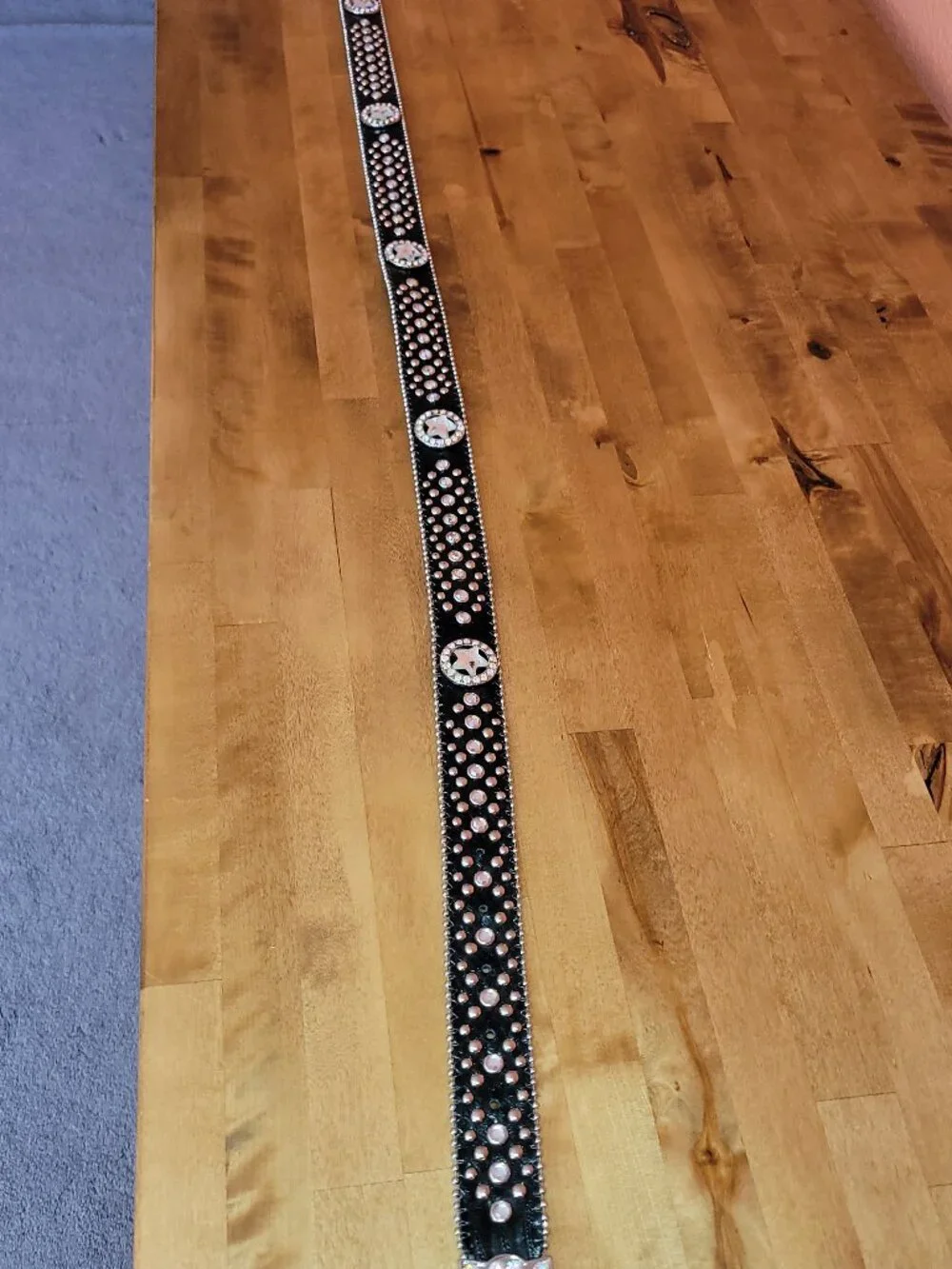 Nocona Women's XL Genuine Leather Rhinestone Western Belt Star Concho Black 41